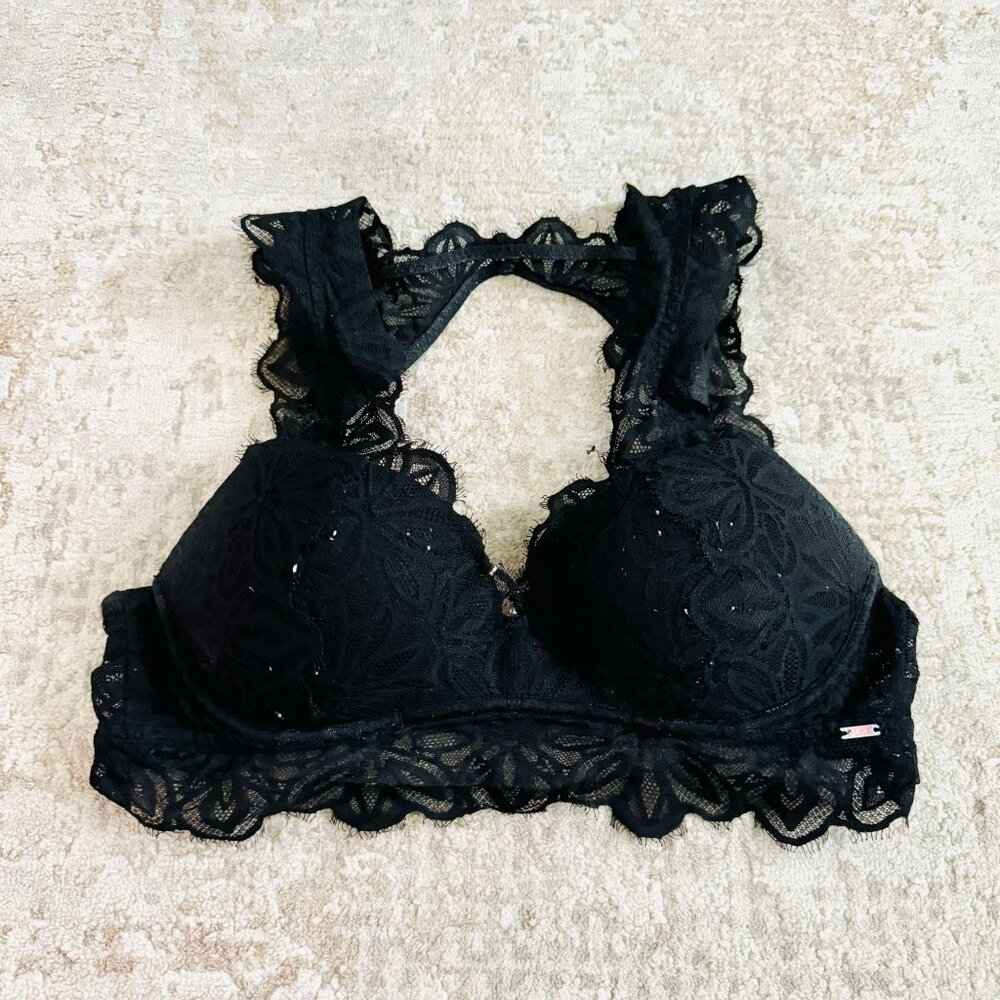 Victoria’s Secret Pink black lace bralette with cups size medium